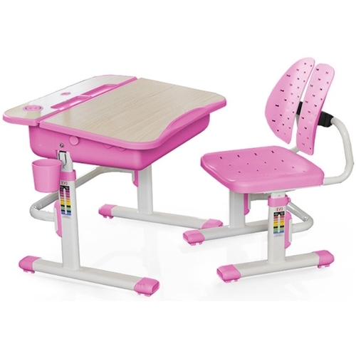 Комплект парта и стульчик Evo-kids Evo-03 (без лампы) бело-розовый Mealux