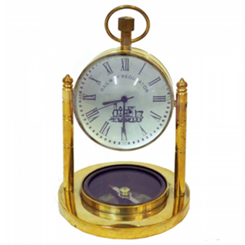 Часы латунные с компасом в увеличительном стекле (фа-чл-19)