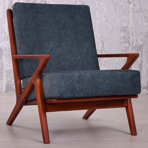 Кресло Comfort синее с каркасом цвета орех Loungechair