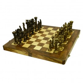 Дерев'яні шахи з латунними фігурами (фа-шл-04